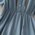 Chiffon Bow Solid High Waist Turn-down Collar Women Dress