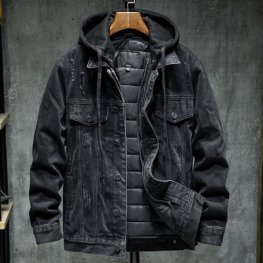 Men Black Winter Jean Jackets Outerwear Warm Denim Coats